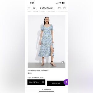 & Other Stories Puff Sleeve Linen Midi Dress